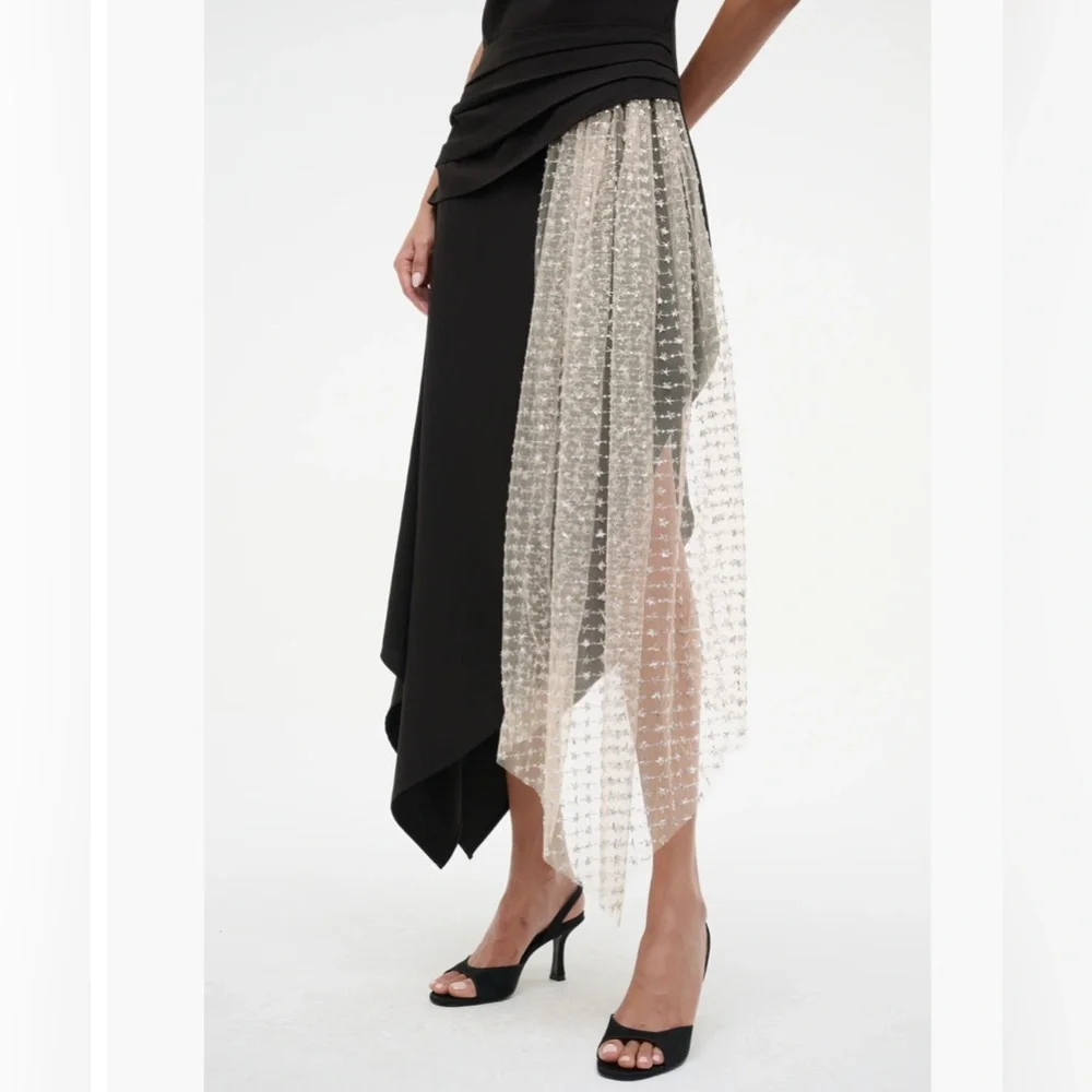 Staud Effie Drape Mock Neck Asymmetric Maxi Sheer Panel Black Stardust - Picture 7 of 14